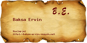 Baksa Ervin névjegykártya